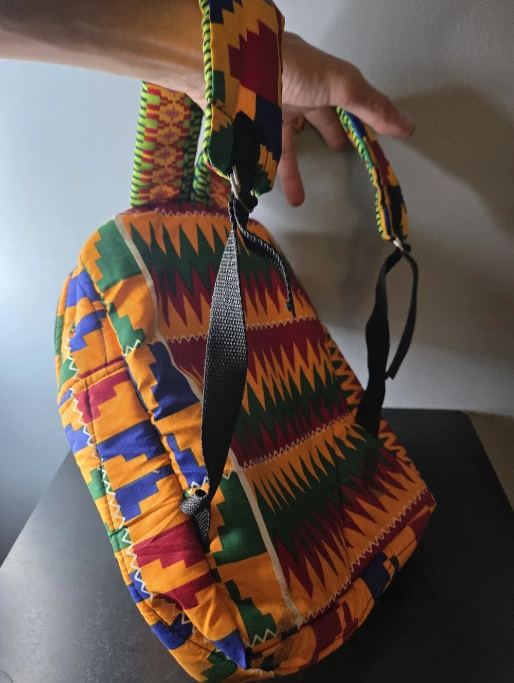 Handmade Kente Cloth Backpack: Bright African Tribal Pattern Backpack/Travel Bag